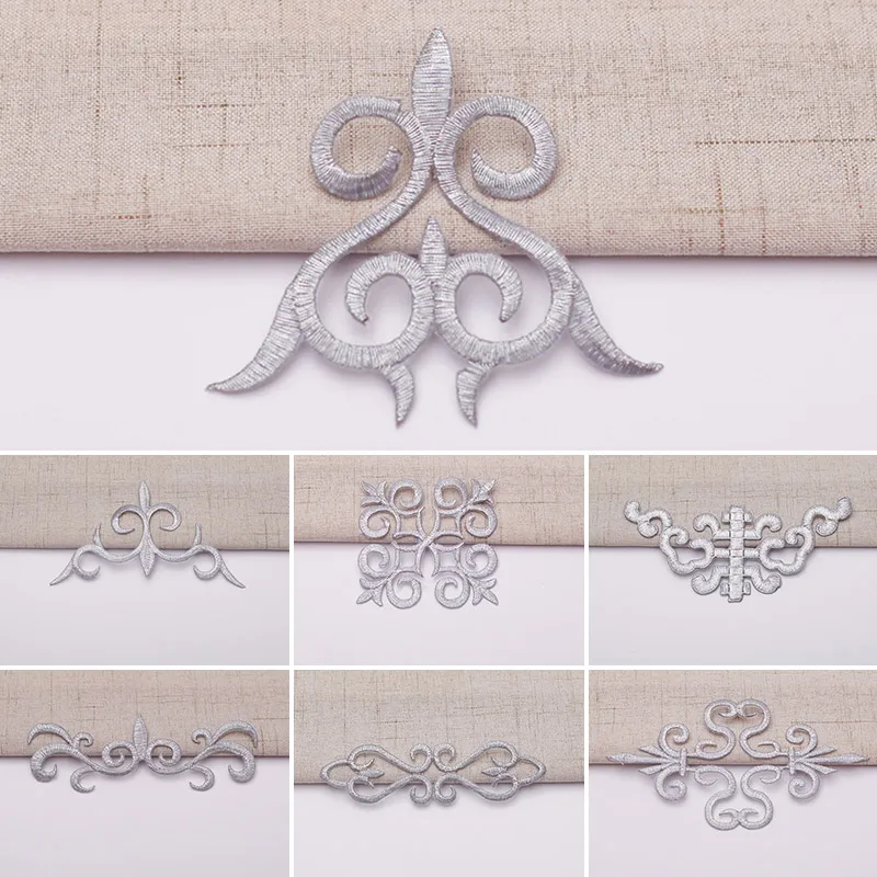 Gold Silver Embroidered Baroque Flower Applique Iron Sew On Patch For Wedding Bridal Gown Clothes Fabric Dress Decor DIY Crafts