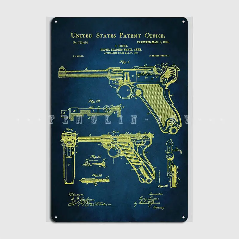 8 Luger Pistol Patent Metal Sign Wall Pub Classic Mural Poster Tin Sign Poster