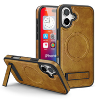 Luxury Leather Magnetic Wireless Charging Stand Phone Case For iPhone 16 14 13 12 11 15 Pro Max 15 Plus Magsafe Back Cover Funda