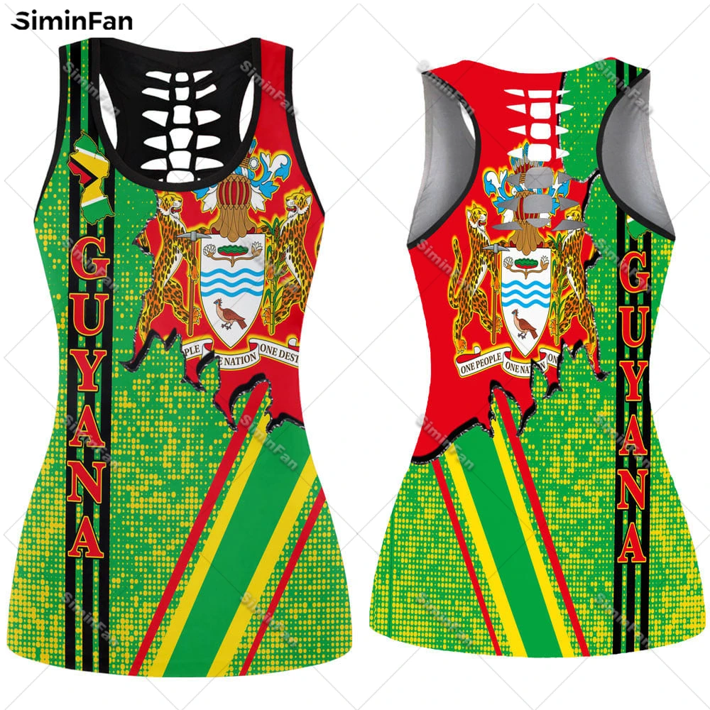 

French Guiana Coat Of Arms 3D Printed Women Hollow Out Tank Top Female Sporty Tee Summer Backless Vest Lady Fitness Yoga Shirts