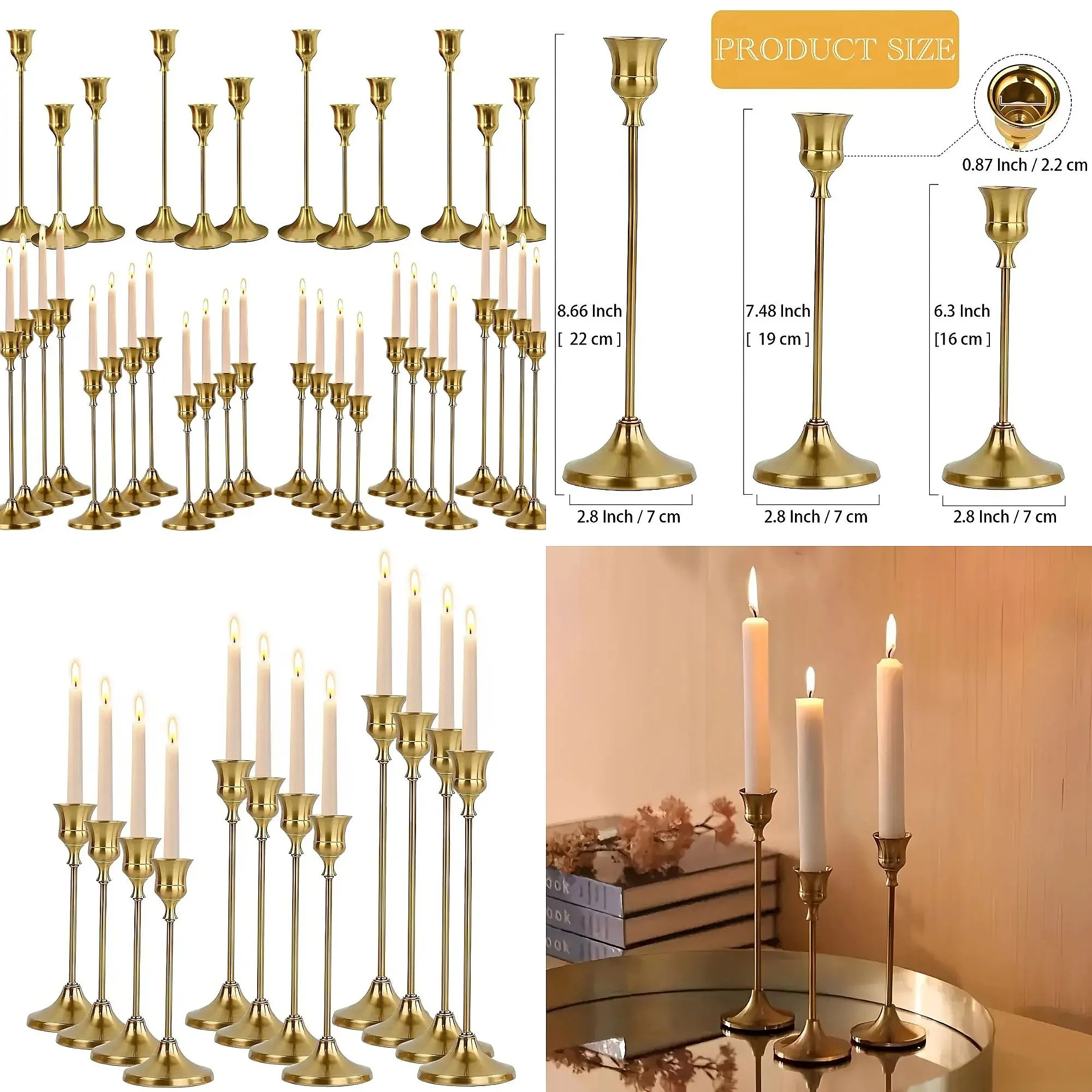 6pcs Metal Candlestick Holders, Decorative Table Candle Holders for Banquet, Bedroom, Wedding Party Ornaments YMY