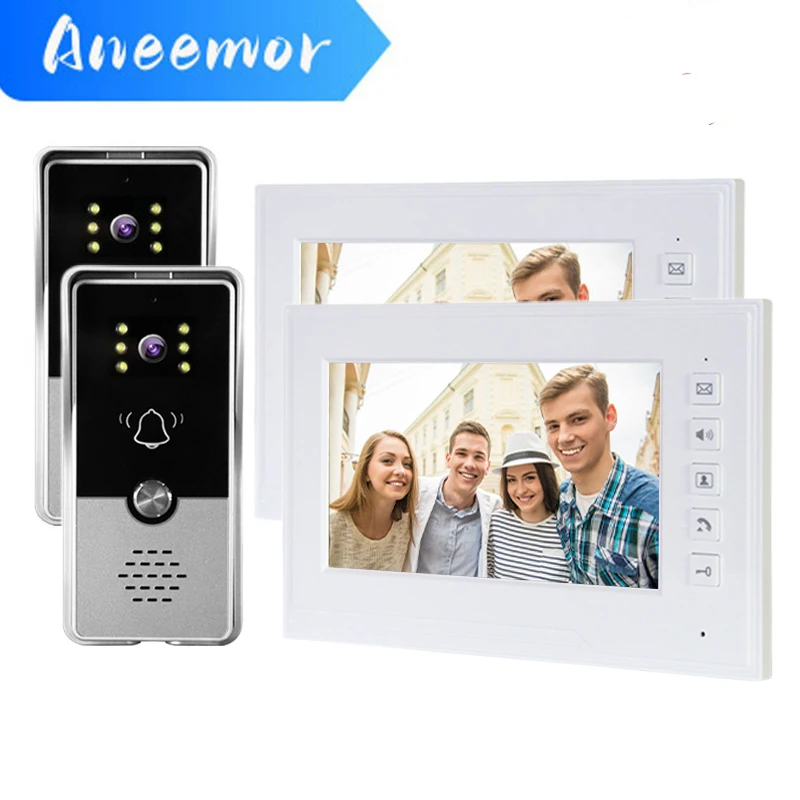 

7 Inch Video Door Phone Intercom System with 2 Screens AHD 720P Doorbell Camera IR Night Vision IP65 Two Way Monitor Unlock