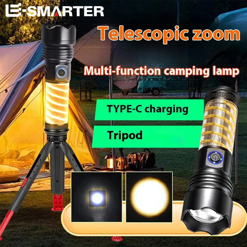 Multi-function Camping Light Telescopic Zoom Flashlight 6 Lighting Mode Camping Lantern Outdoor Tent Camp Torch Lamp With Tripod