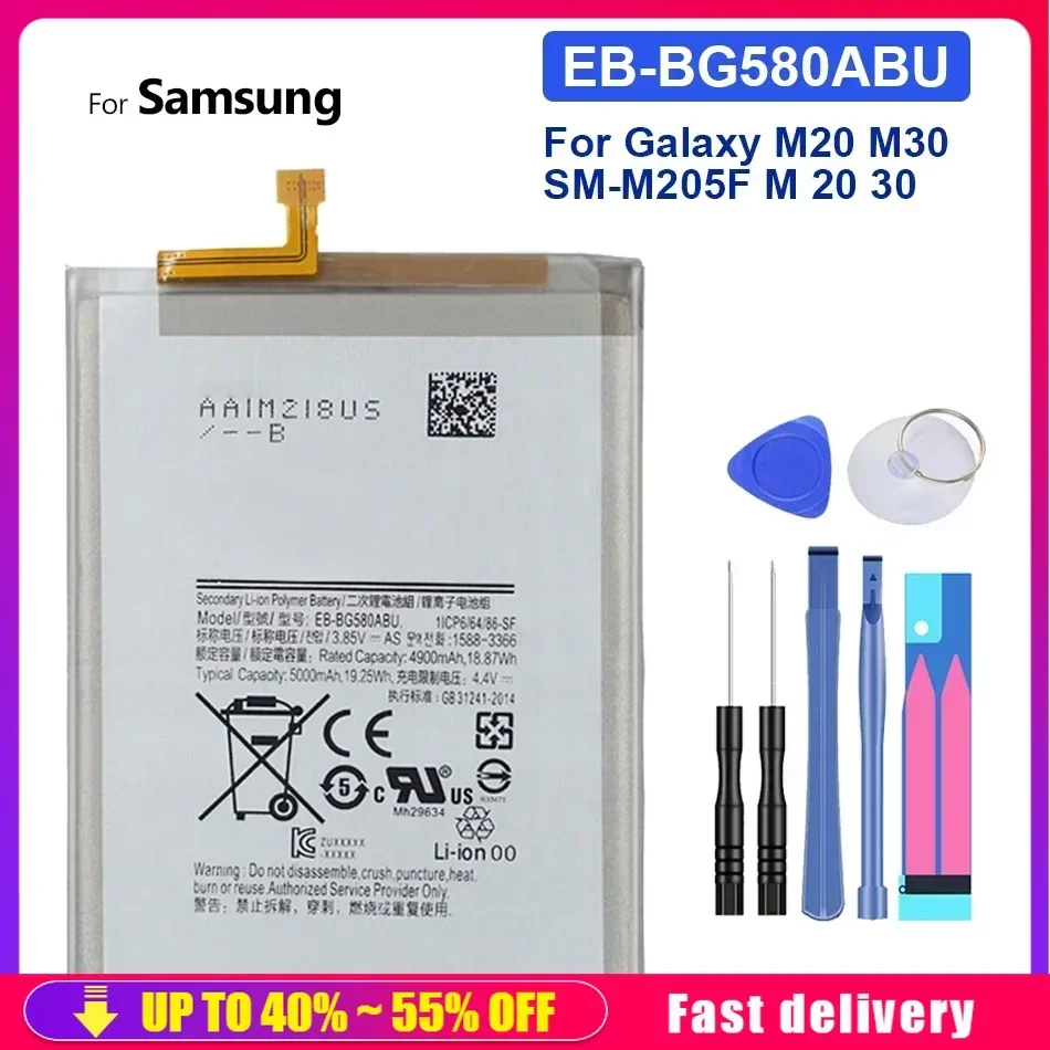 Rechargeable Mobile Phone Batteries EB-BG580ABU 5000mAh For Samsung Galaxy M20 M30 SM-M205F M 20 30 Smartphone Battery