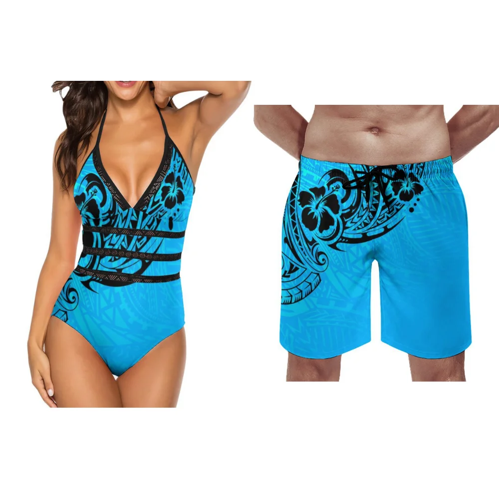 Summer Couples Swimwear Women's One-Piece Swimwear Retro Chic Swimwear Men's Beach Sports Shorts Custom Polynesia