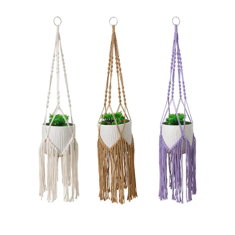 Bohemian Decoration Flowerpot Net Bag Basket Cotton Rope Handmade Woven Hanging Baskets for Living Room Decoration Plant Holder