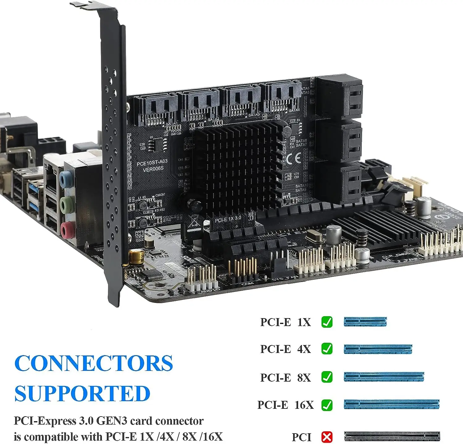 Tarjeta de expansión de disco duro PCI-E SATA 1X 4X a 6/8/10 puertos SATA 3,0 a adaptador interno de 6 GB/s compatible con una amplia gama de sistemas