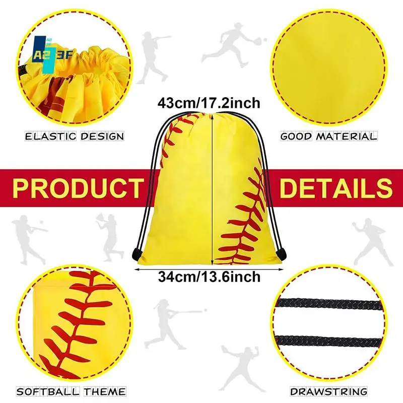 

A23F-Drawstring Backpack Softball Drawstring Bag Baseball Drawstring Favor Bag Soccer Volleyball Drawstring Favor Bags,12Pack