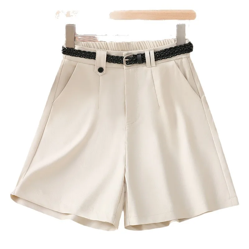 شورت أبيض للنساء، شورت صيفي متعدد الاستخدامات عصري على شكل حرف A كاجوال متوسط الطول، شورت صغير للتخسيس بأربعة أرباع
