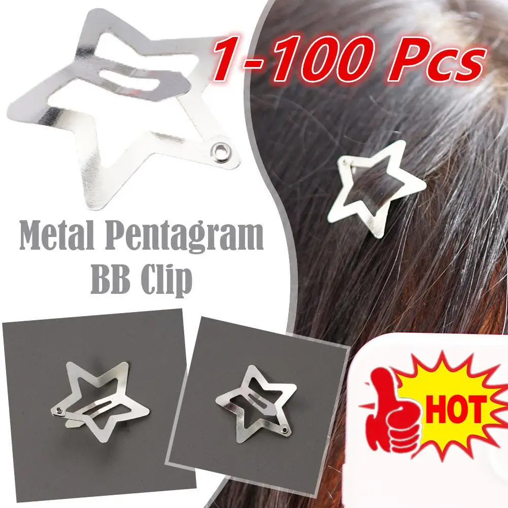 

1-100pcs Silver Star Hair Clips For Girls Filigree Star Metal Snap Clip Hairpins Barrettes HairJewelry Nickle Free Lead Free