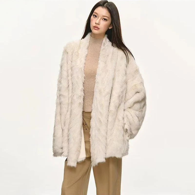 

Fashion Irregular Faux Fox Fur Coat Women Winter Thick Loose Hairy Cardigan Jacket Y2K Streetwear Long Sleeve Warm Fur Outerwear