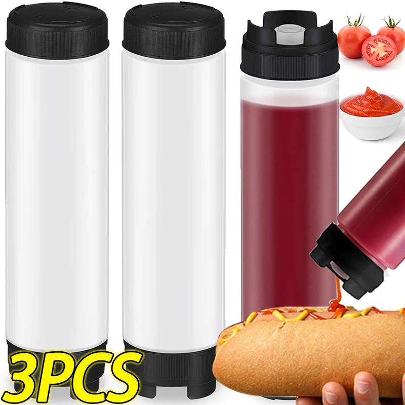 1/3x زجاجات صلصة مزدوجة الرأس 16 أوقية زجاجات ضغط بلاستيكية سعة كبيرة محمولة الطماطم الصيد موزع المطبخ نزهة طباخ