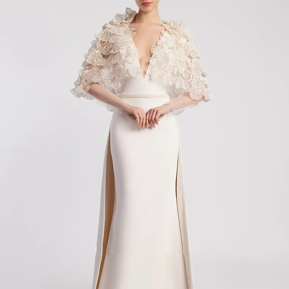 Luxury V-Neck Appliquins Half Sleeve Mermaid Formal Evening Dresses Birthday Party Prom Gowns Customized
