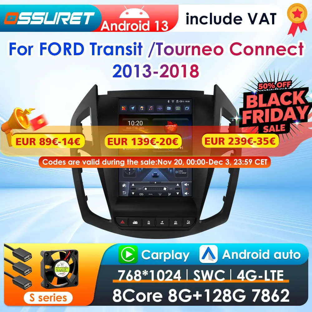 9,7 Kamera 2013 Zoll 2 Din Android 13 Autoradio für Ford Transit /Tourneo Connect 2013-2016 Auto Multimedia Stereo Carplay Autoradio