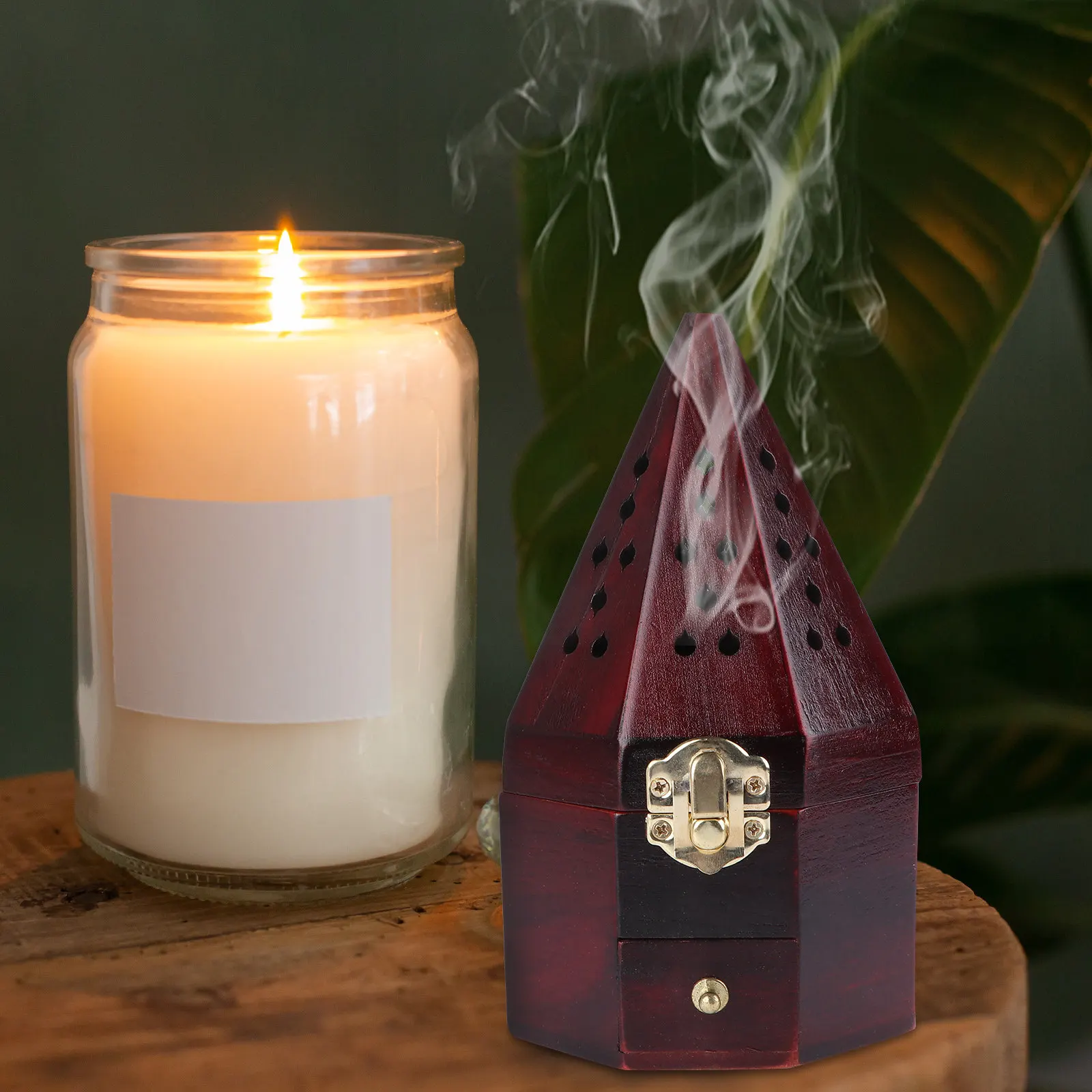 Wooden Incense Burner with Pine Aroma – Classic Ornament for Living Room, Office, Bedroom, Gift
