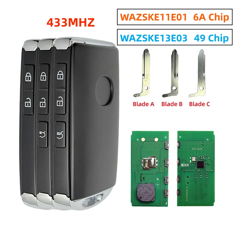 Clé de voiture à distance avec puce 6A/ID49 433MHz WAZSKE11E01 WAZSKE13E03 pour Mazda Axela CX30 CX-30 CX-5 CX-8 CX-9 2016-2021