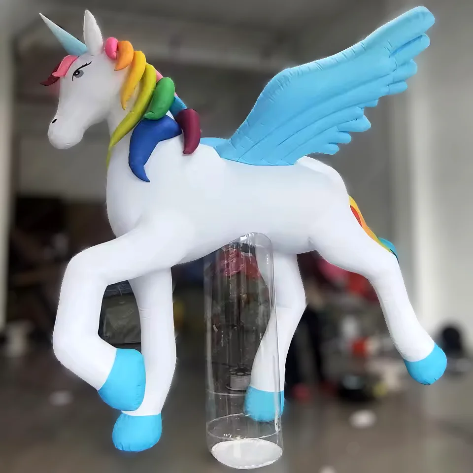 Giant Colorful Inflatable Horse with Wings Inflatable Unicorn Cartoon Balloon Mascot for Outdoor Advertising Decoration