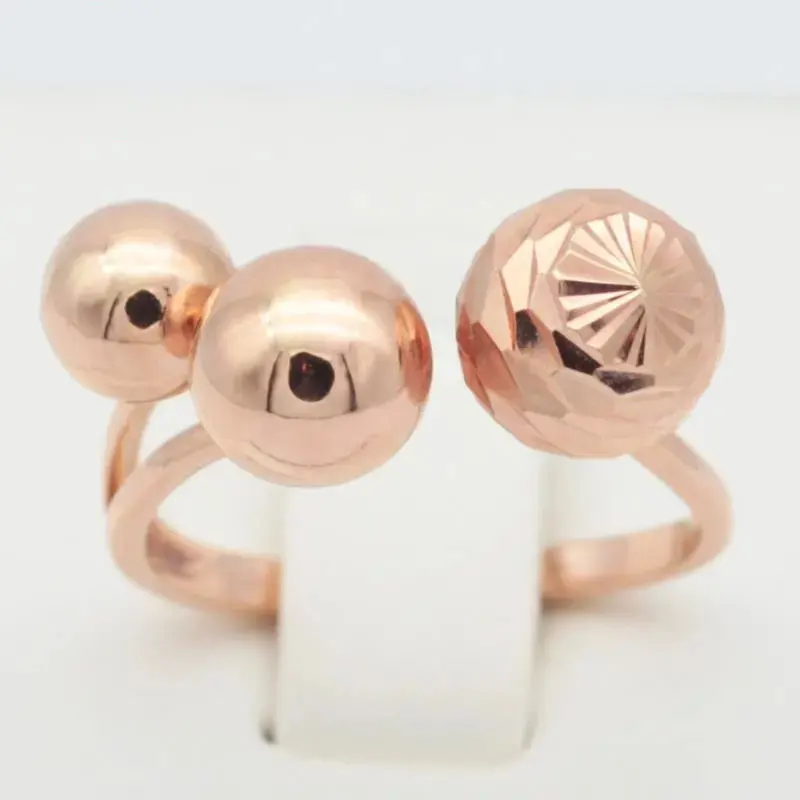 585 purple gold 14K rose gold multiple bead rings for women open Japanese and Korean style simple high-end light luxury jewelry