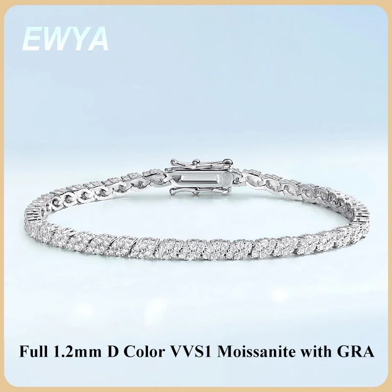 EWYA 2025 New In Rhombus Shape Full 1.2mm D Color Moissanite Tennis Bracelet For Women 925 Silver Diamond Link Chain Bracelets