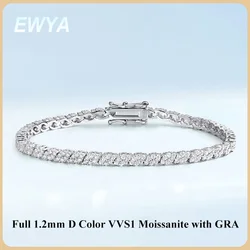 EWYA 2025 New In Rhombus Shape Full 1.2mm D Color Moissanite Tennis Bracelet For Women 925 Silver Diamond Link Chain Bracelets