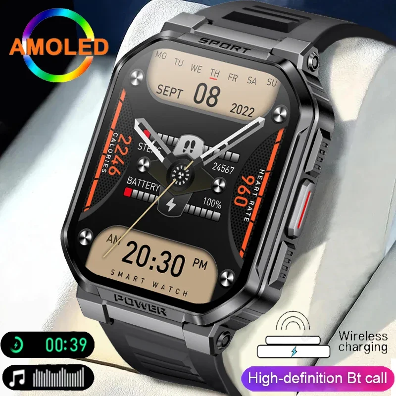 2024 Military Outdoor Sports Smart Watch AMOLED Bluetooth Call Voice Assistant IP68 Waterproof Smart Watch Men For Android IOS