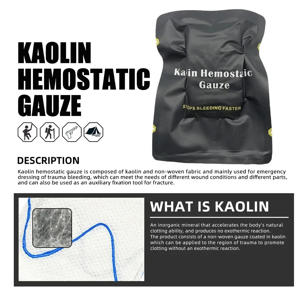 Tactical Kaolin Hemostatic Compressed Gauze Emergency Binding Fixed Bandage Outdoor First Aid Kit Bleeding Wound Dressing