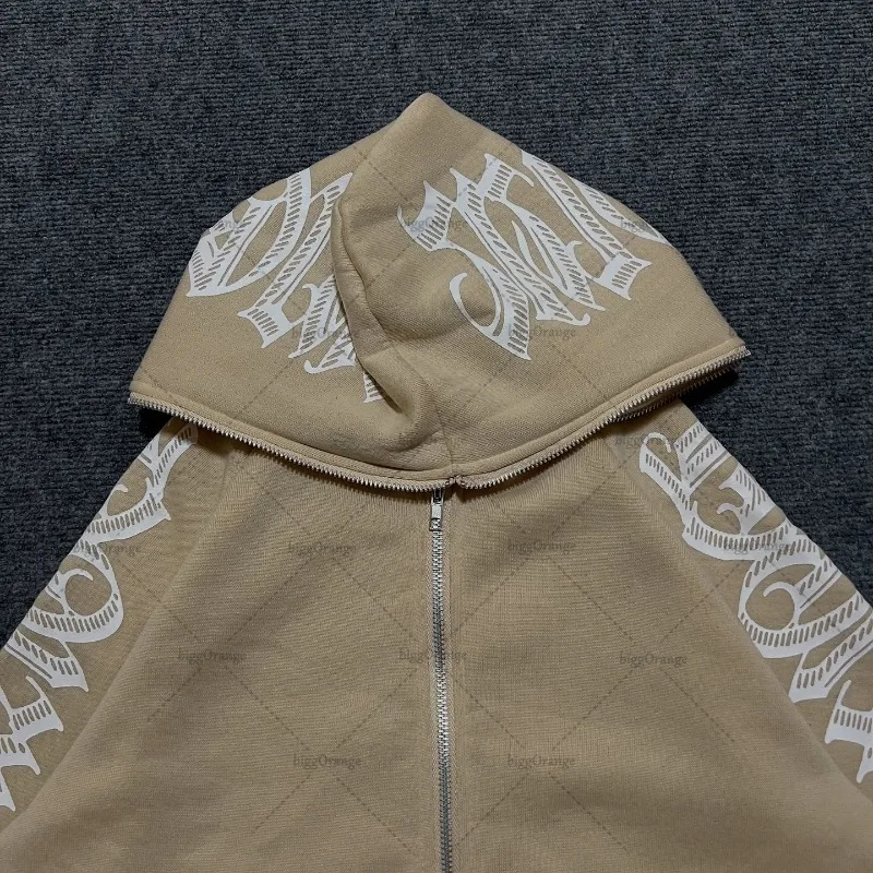 رسالة مطبوعة الأزياء قلنسوة بسحاب الرجال Y2k القوطية الشرير الأمريكية شارع العليا العصرية العلامة التجارية المتضخم البلوز النساء #3