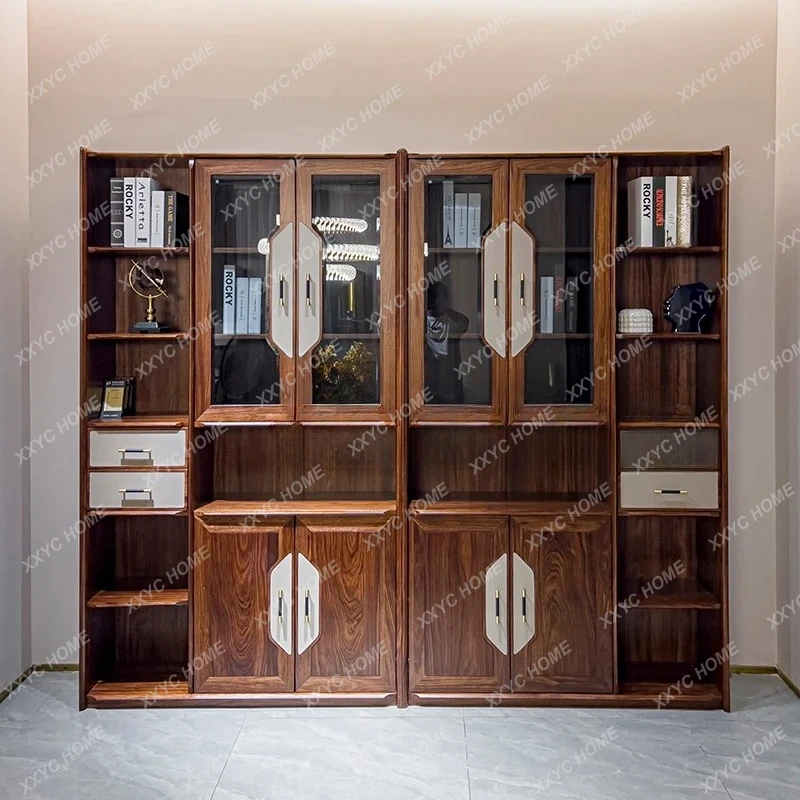 

A Ebony, Solid Wood Combination Bookcase Glass Door Drawer New Chinese Light Luxury