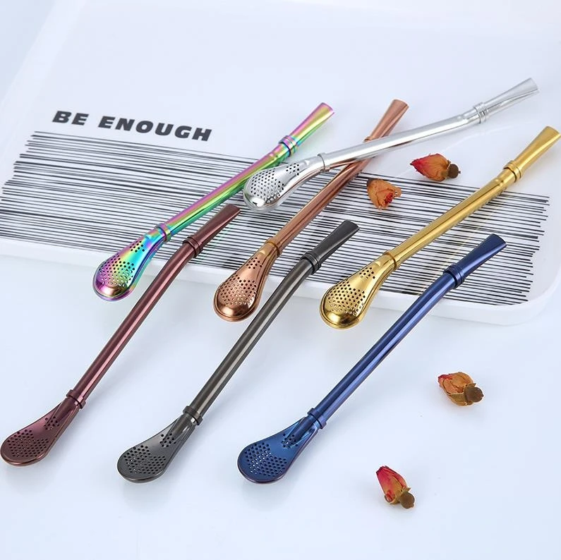 200pcs Stainless Steel Straws Metal Drinking Straws Filter Stirring Spoon Straws for Yerba Mate Tea Bombilla Gourd ni35