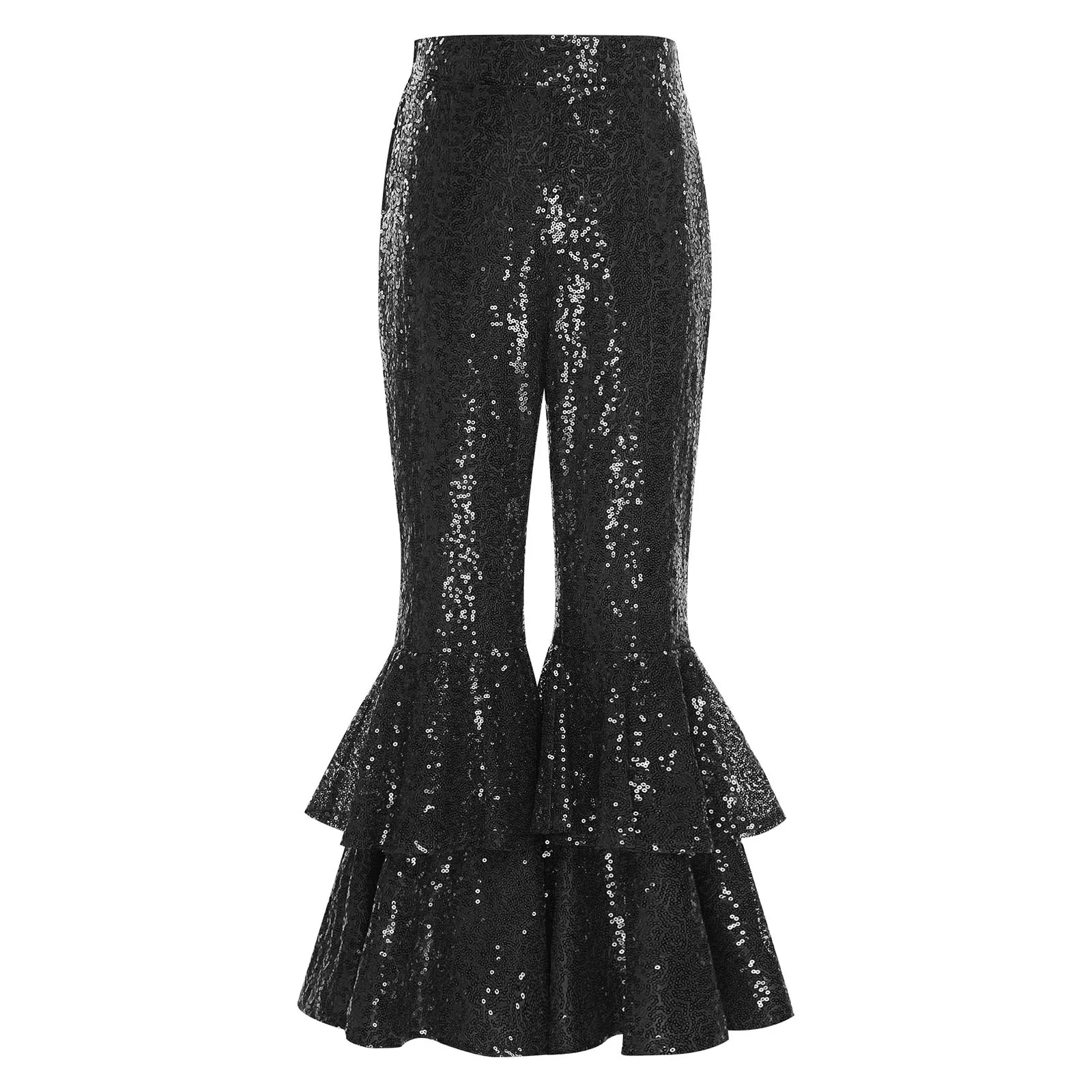 Kinderen Meisjes Jaren '70 Jaren '80 Disco Jazz Dansbroek Glittery Pailletten Uitlopende Broek Gelaagde Bell Bottom Lange Broek voor Feest Stage Performance