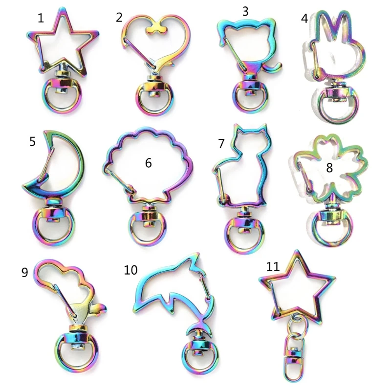 10 Pcs Heart Star Keychain Rainbow Metal Hook Lobster Clasp Car for Key Chain Open Bezel DIY Craft for Bag Jean Fin