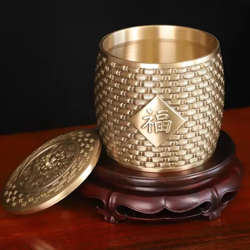 Prosperity for Abundant Harvests Every Year, Grain Storage Jar, Pen Holder, Double Dragon Tea Canister, Office Decoration, W