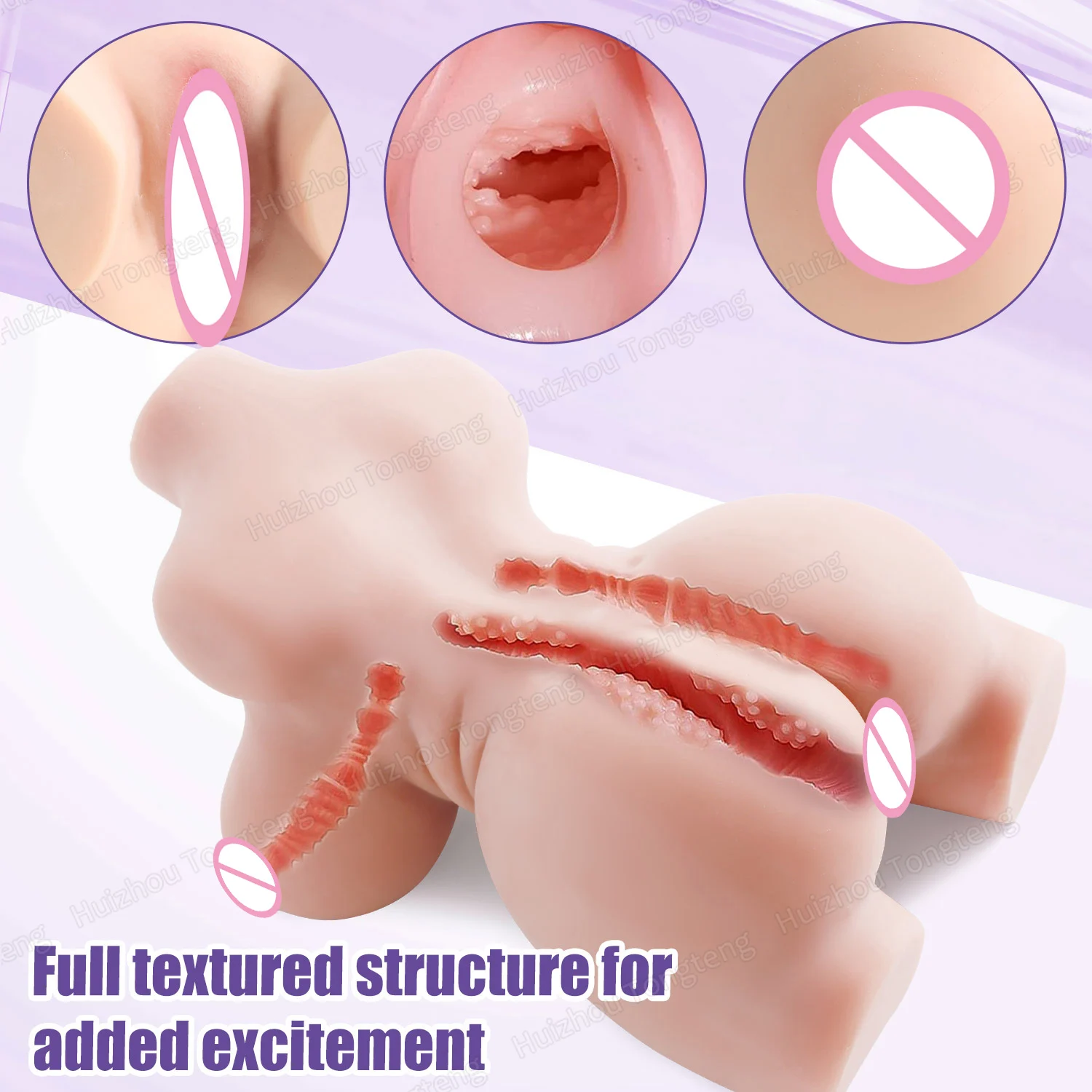 남성용 진짜 같은 몸통 섹스 인형, 관통 가능한 꽃 모양, 젖꼭지 질, 항문 자위, 섹스 토이, 4 홀 자위기