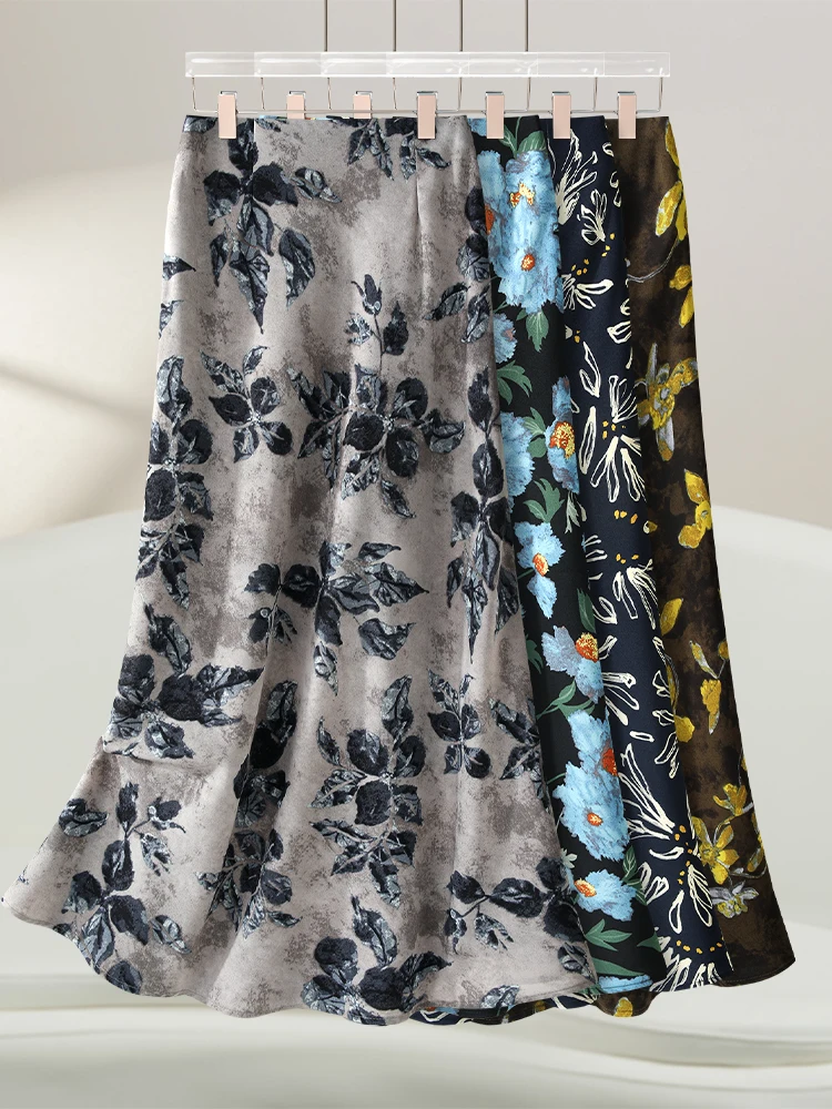 

Summer Thin Floral Print Fish Tail Half Skirt Women's High Waist A-Line Wrap Body Skirt Dreamy Elegant Commute Korean Style