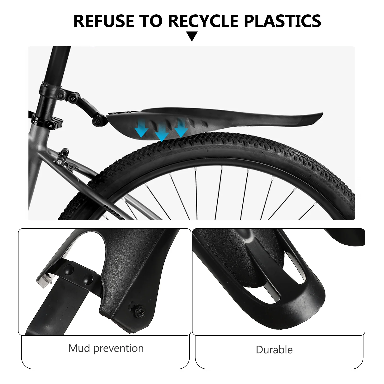 

2Pcs Bike Mud Guard Front Rear Plastic Dirt Guard Shock Absorption Not Suitable Mountain Bike Mudguard Mudguard