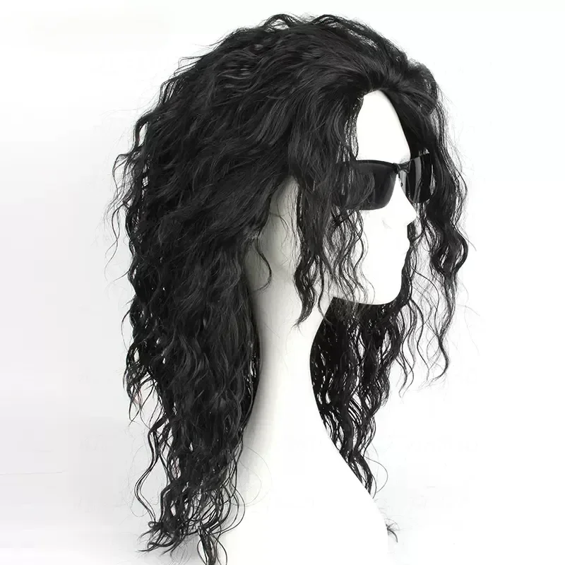 Anime Michael Jackson Cosplay Michael Cosplay Black Wig Michael Role Play Medium Long Curly Black Hair Wig Halloween Cos Wigs