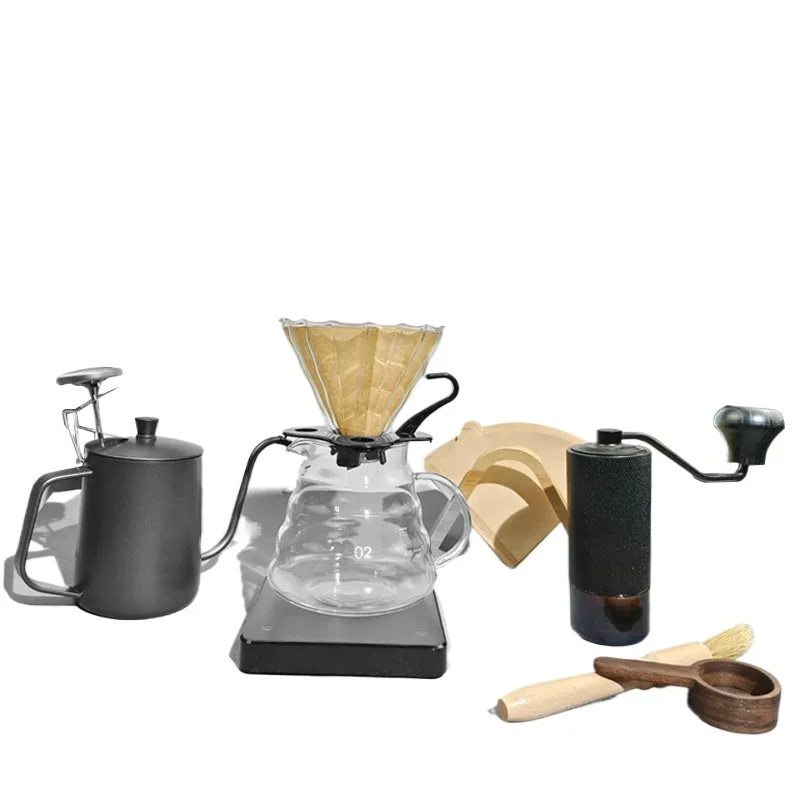 Walnut Hand Drip Coffee Pot Set Home Hand Grinder Full Set Filter Cup Sharing Pot Outdoor Hand Drip