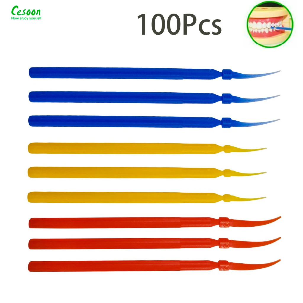 100Pcs Dental Poly-Wedge Long Handle Plastic Wedge Interdental 3Sizes Red/Blue/Yellow Plastic Dentistry Materials Accessories