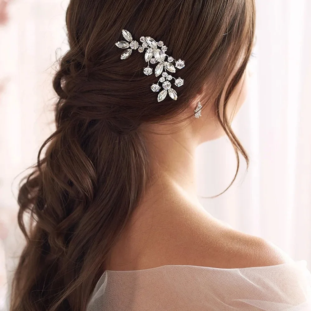 Stonefans Luxury Bridal Hair Comb Crystal Leaf Hair Accessories Women Shiny Rhinestone Hair Jewelry Hairpin Wedding Gift