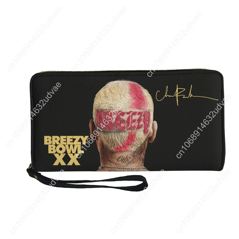 Chris Brown Wallet Purse Mens Womens Teenagers Zipper Long Wallets Double Print Commuter Personalized Portable Wallet Gift Bag