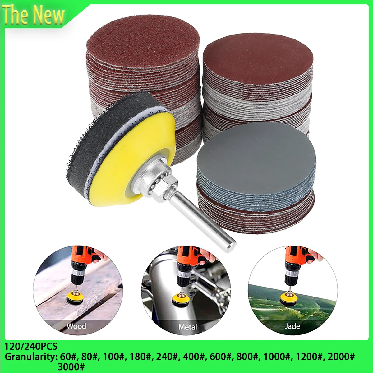 120/240PCS 60-3000grit round sandpaper 50MM aluminum oxide sanding pad polishing pad with support plate suitable for Rotary tool