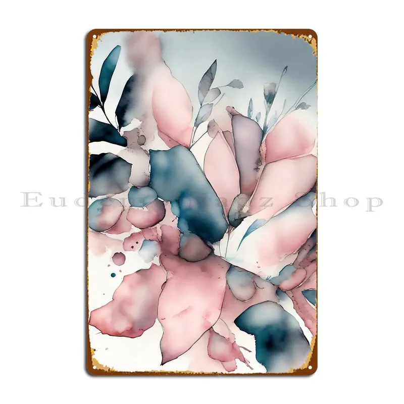Watercolor Floral Clutter Light Muted Pink 001 Metal Sign Party Printed Wall Plaque Garage Plaques Wall Mural Tin Sign Poster