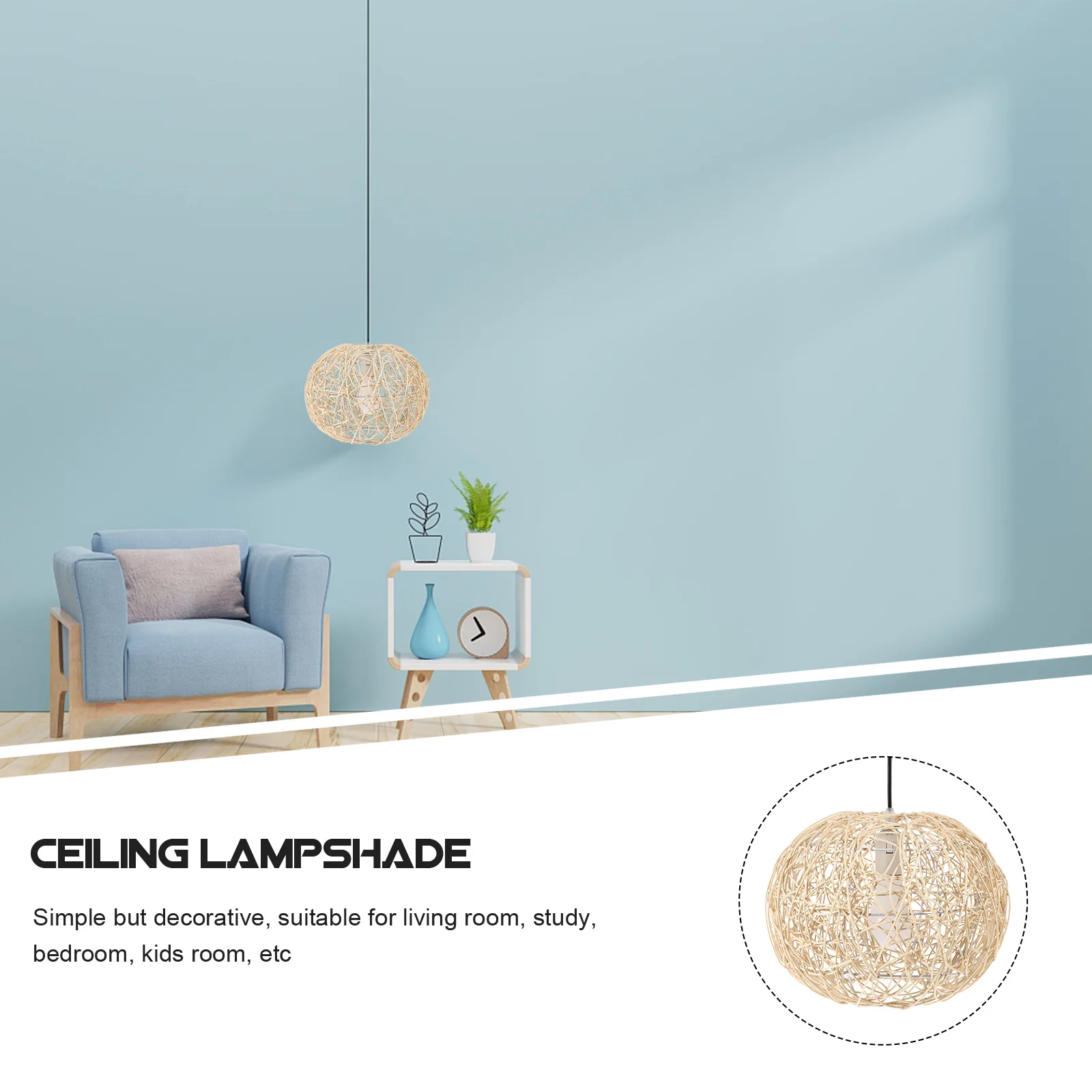 

Ceiling Lamp Cover Bamboo Woven Hanging Lampshade Durable Protective Light Shell Cover for Bedroom Living Room