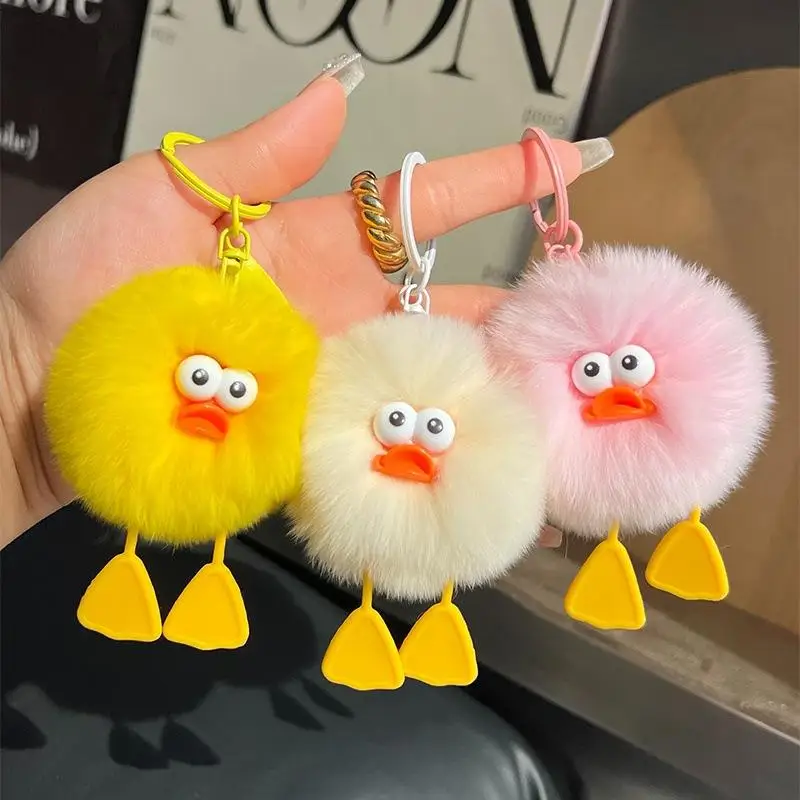 Niedlicher Flauschiger Enten-Pompon-Schlüsselanhänger aus Weichem Kunstfell, Kleiner Anhänger als Deko-Geschenk für Mädchen und Schülerinnen für den täglichen Gebrauch – Detail 8
