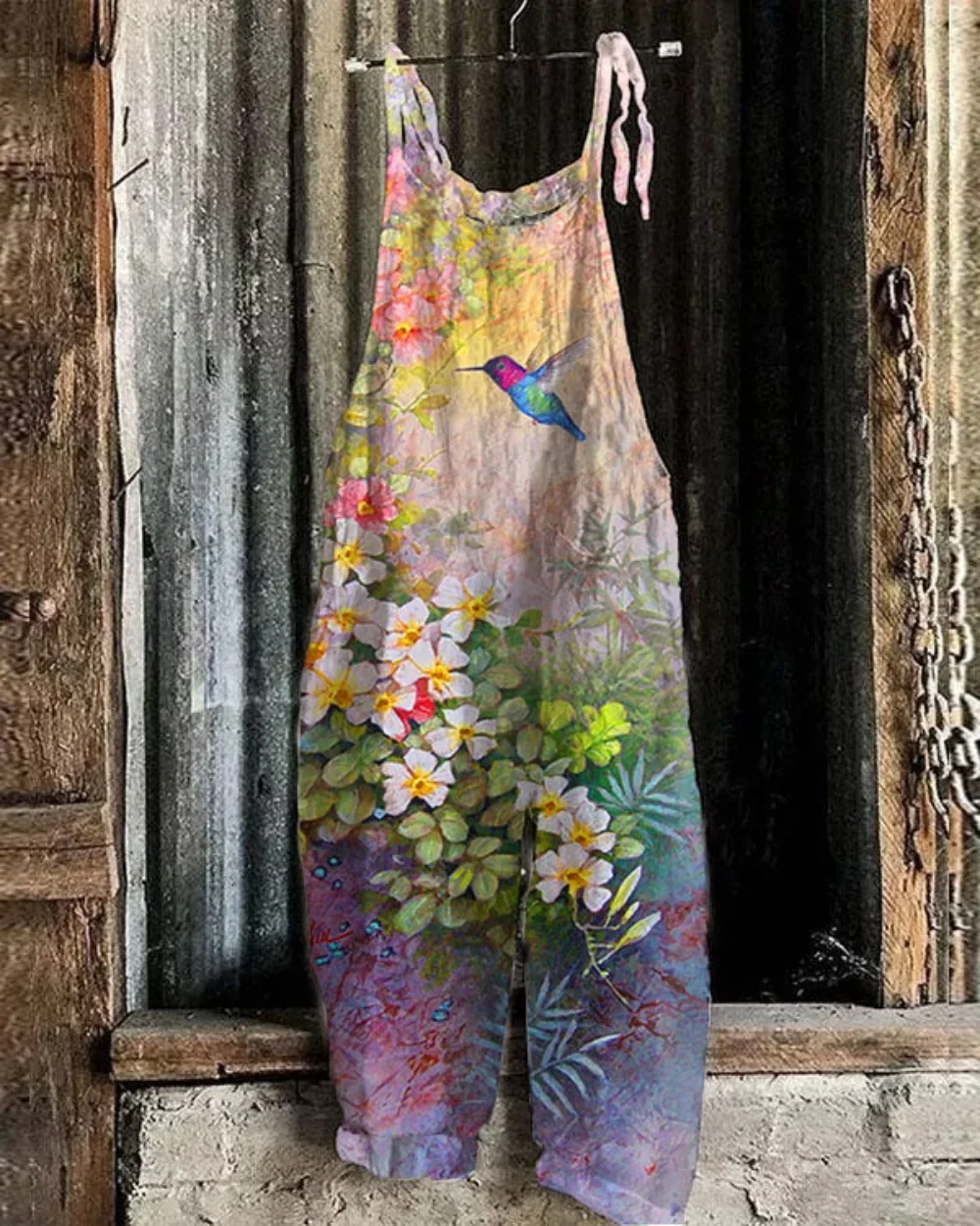 Pantalon à bretelles pour femme, pantalon long pour femme, pantalon court, motif papillon fleur libellule, vêtements à épaules apparentes, rétro