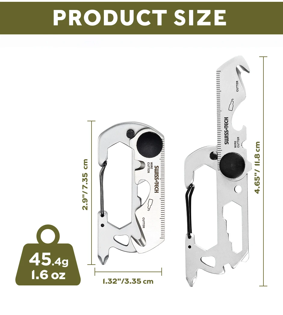 SWISS TECH 13-in-1 tragbare Mini-Multifunktionswerkzeuge, kleine Tasche, EDC-Werkzeug, Multitool-Set, Karabinerhaken, Wandern, Camping-Gadgets – Detail 4