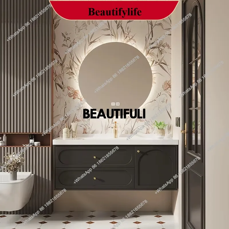 F186 الطلاء البلوط خزانة حمام المرحاض الأمريكي بسيط الأبيض خزانة حمام المرآة البالونية Meuble Salle De Bain Rangement Furni