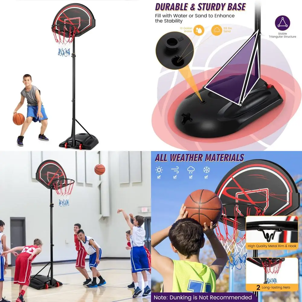 

Adjustable Outdoor Basketball Hoop with 6.9-8.9 FT Height, 32" Shatterproof Backboard, Fillable Base for Enhanced Stability