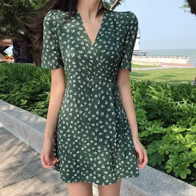 Vestido de mujer vestidos para mujer 2024 Flor floral Mini ropa verde trajes cortos sensuales sexy promoción nuevas características de suelto X