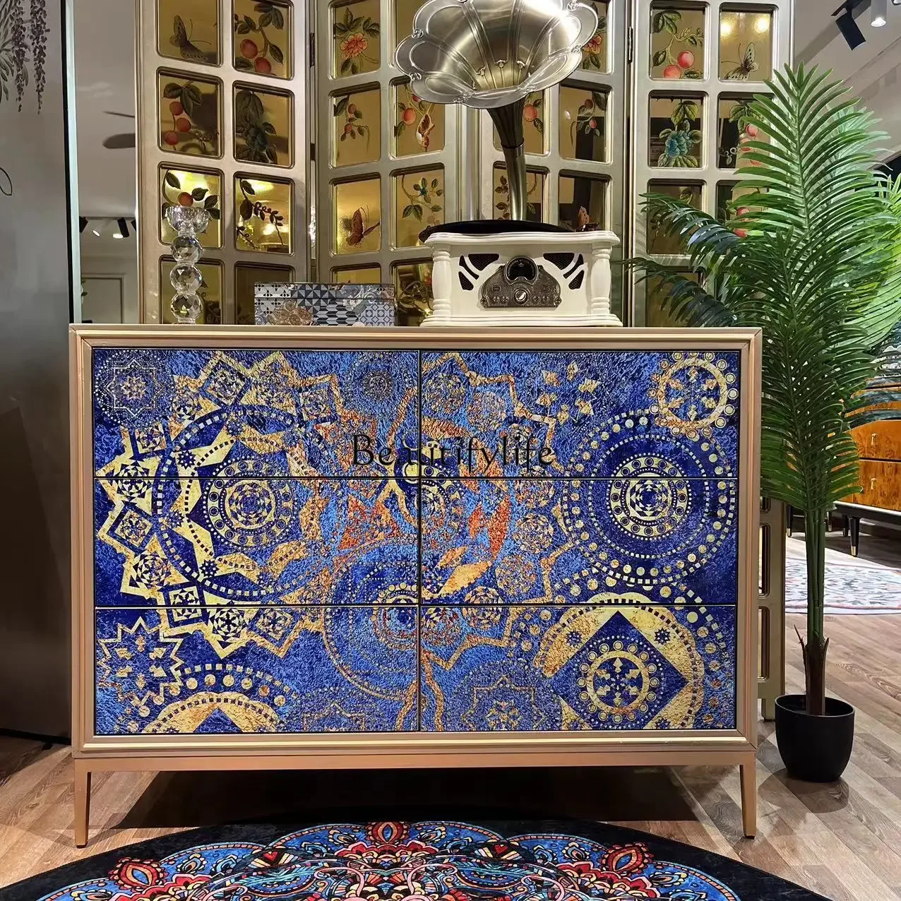 04*Light luxury entrance living room double door dining side cabinet paint decorative cabinet